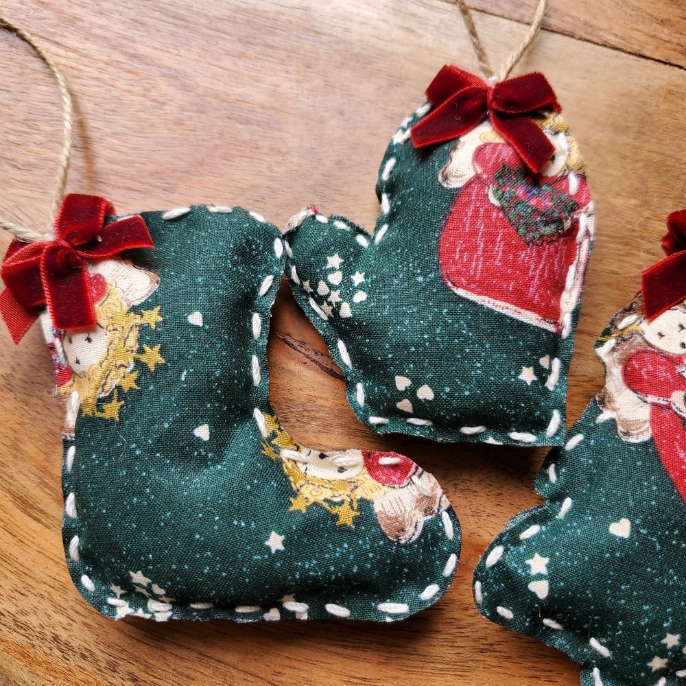 Handmade handsewn Christmas Fabric Ornaments Set Of 3 - Picture 4 of 6